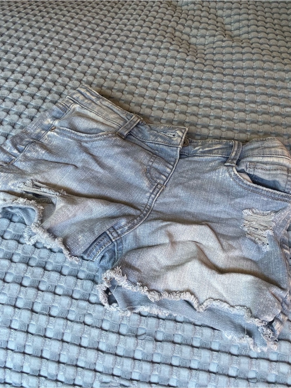 Girls Light Blue Distressed Denim Shorts - Casual Summer Essential